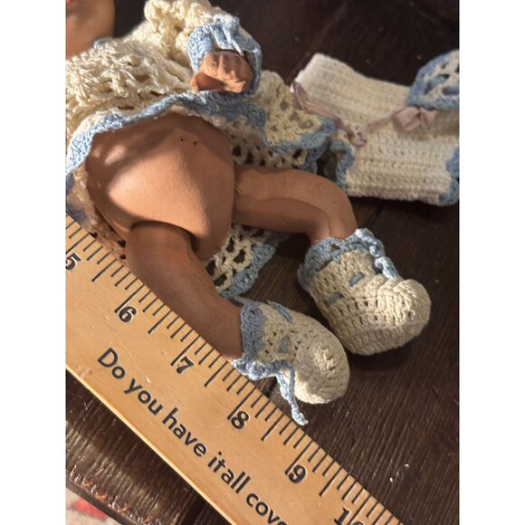 Vintage Composition Baby Doll With Crochet Outfit And Bonnet Cute Baby As Is - Picture 3 of 11